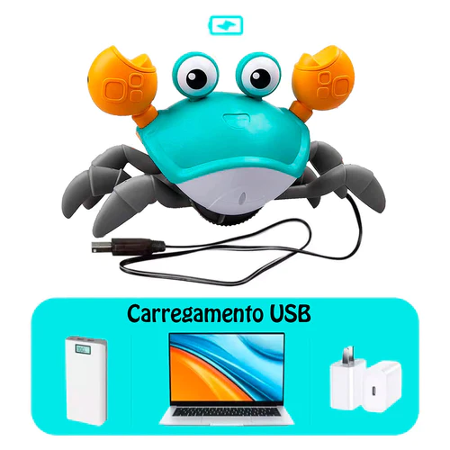 Caranguejo Interativo e Brincalhão com Sensor de Obstáculos, Músicas e Luzes Ofertkids (PROMOÇÃO EXCLUSIVA)