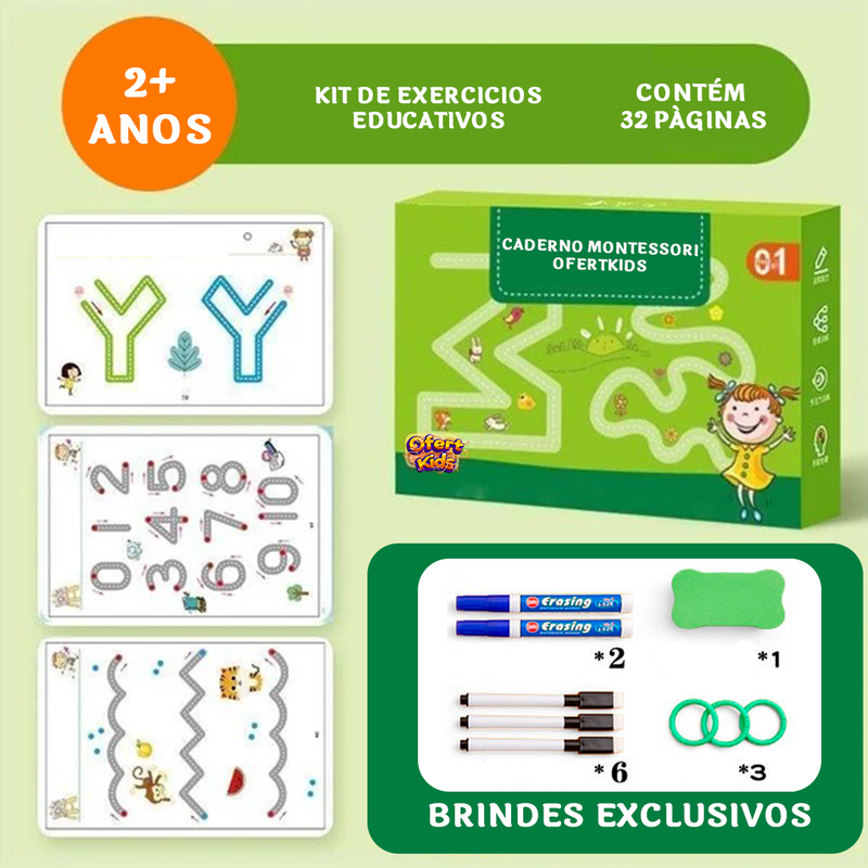 Caderno Montessori Ofertkids-Treina a Coordenação Motora e Desperta a Imaginação da Criança+BRINDES EXCLUSIVOS